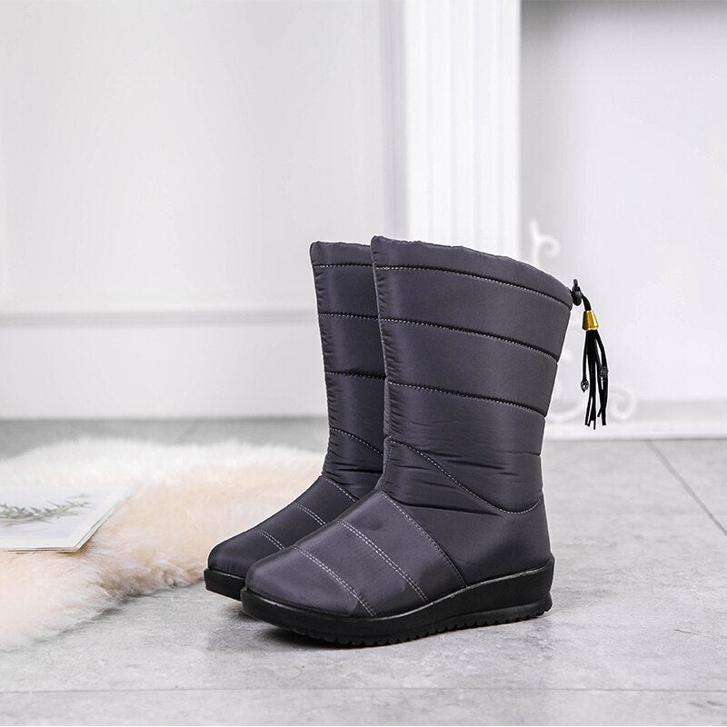 Gevoerde Waterdichte Winterlaarzen Dames met Antislipzool - Warme Polyester Snowboots voor Brede Voeten