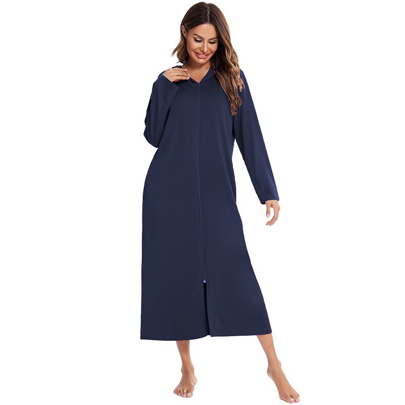 Badjas met Capuchon en Rits Fleece Ochtendjas met Zakken Dames Lange Mouwen Homewear Zwangerschap Comfortabel