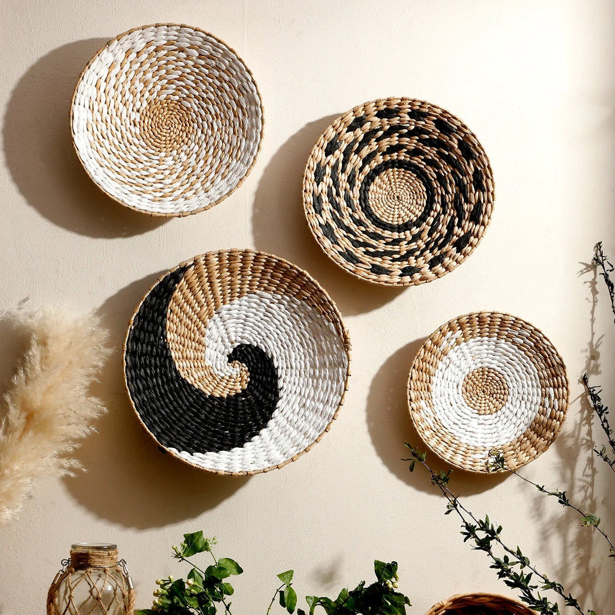 Handgeweven Zeegras Wandkunst Set - Natuurlijke Textuur en Boheemse Sfeer voor Modern en Rustiek Interieur