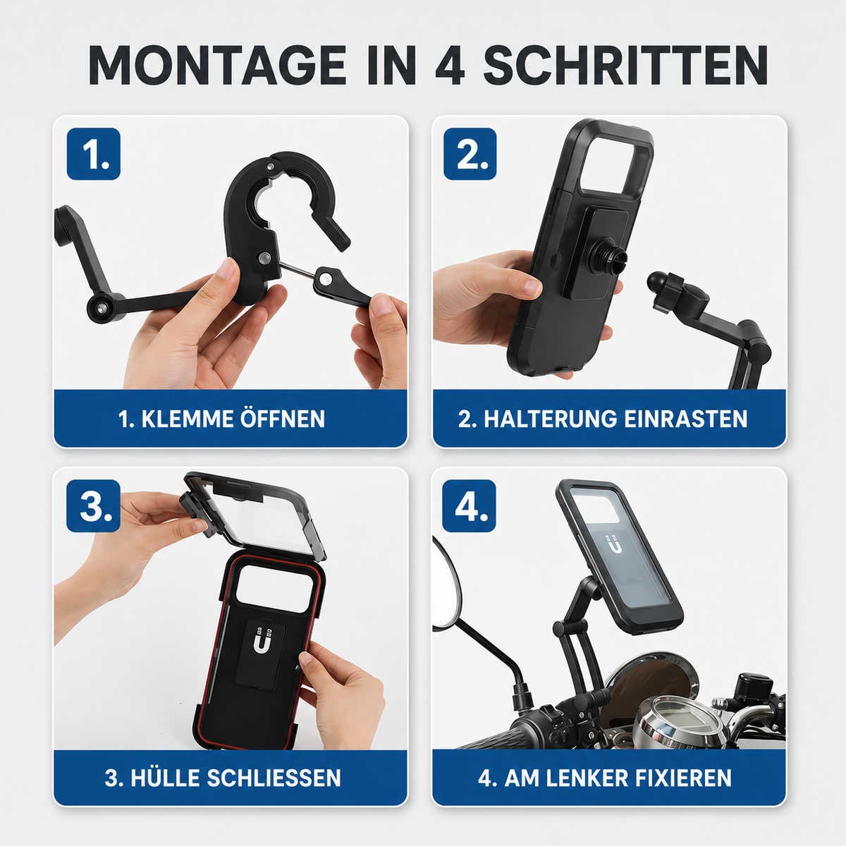 Smartphone Houder Motorfiets Waterdicht 360° Draaibaar Fiets Telefoonhouder Stuurmontage Universeel Zwart