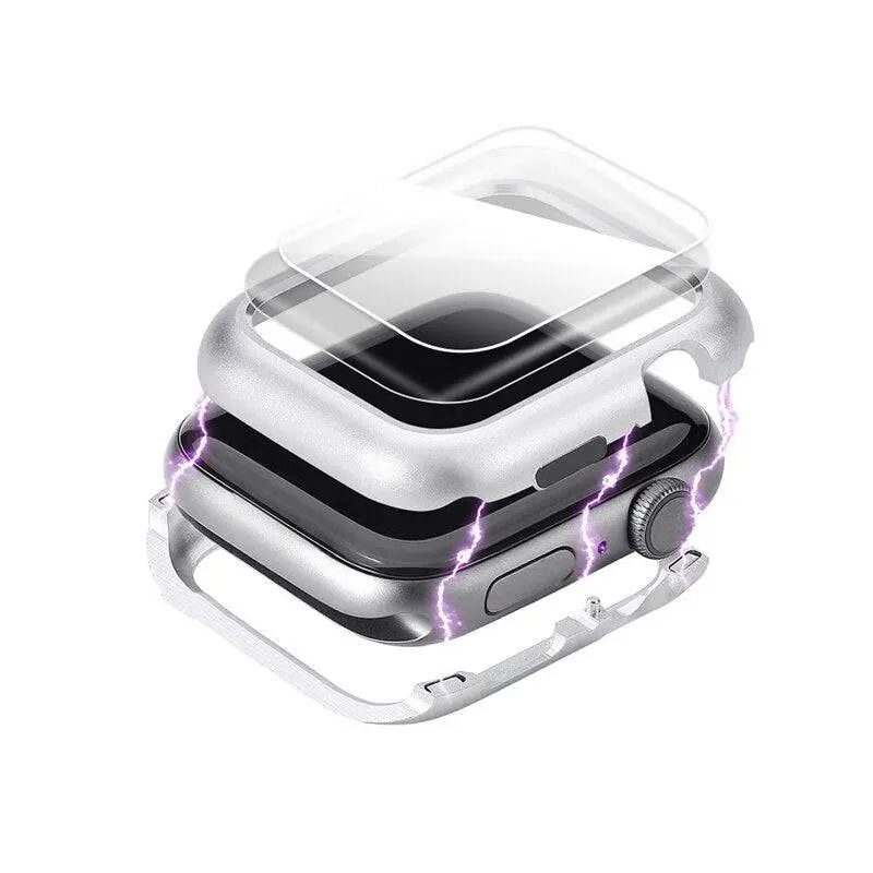 RVS Horloge Beschermhoes 44mm 40mm met Gehard Glas Schermprotector Volledig Rondom Smartwatch Cover Krasbestendig