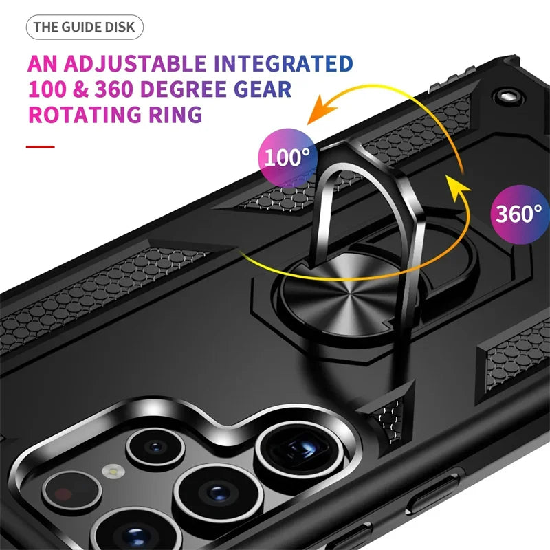 Verstevigde Telefoonhoes met Draaibare Ringhouder en Magnetische Plaat voor Samsung Galaxy Smartphones
