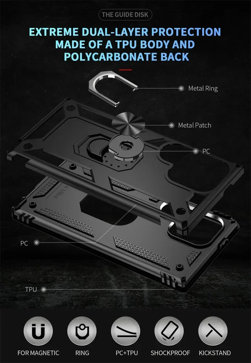 Verstevigde Telefoonhoes met Draaibare Ringhouder en Magnetische Plaat voor Samsung Galaxy Smartphones