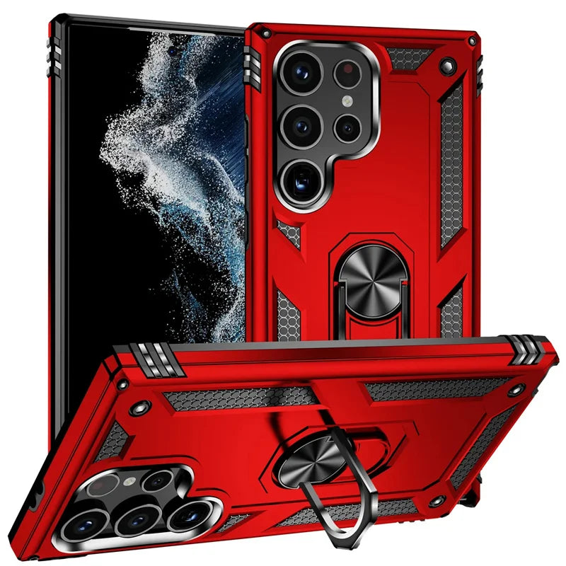Verstevigde Telefoonhoes met Draaibare Ringhouder en Magnetische Plaat voor Samsung Galaxy Smartphones