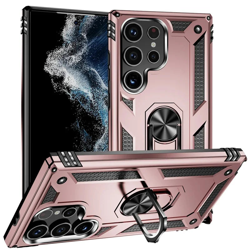 Verstevigde Telefoonhoes met Draaibare Ringhouder en Magnetische Plaat voor Samsung Galaxy Smartphones