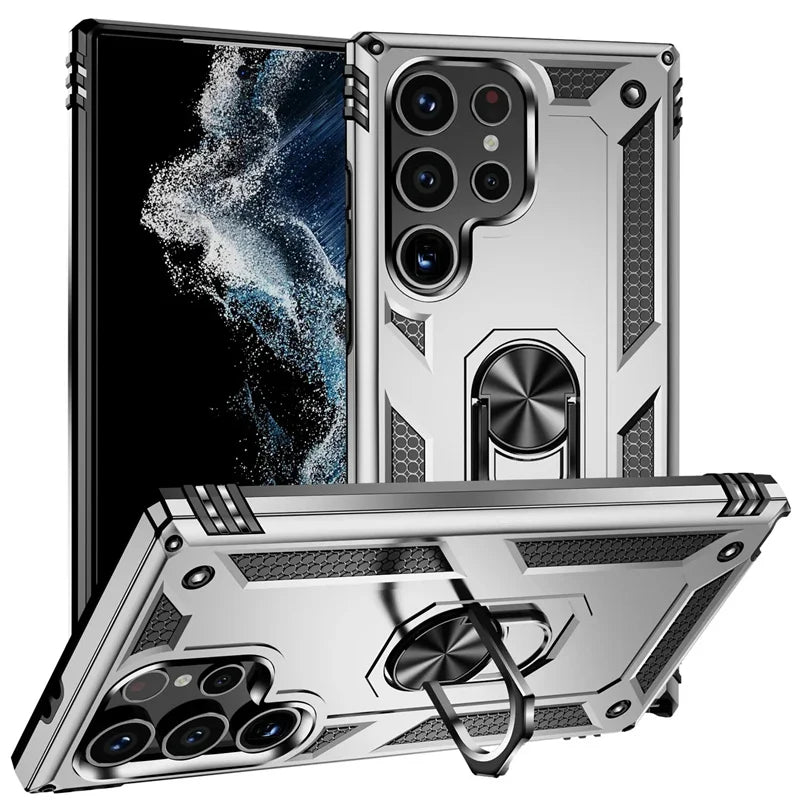 Verstevigde Telefoonhoes met Draaibare Ringhouder en Magnetische Plaat voor Samsung Galaxy Smartphones