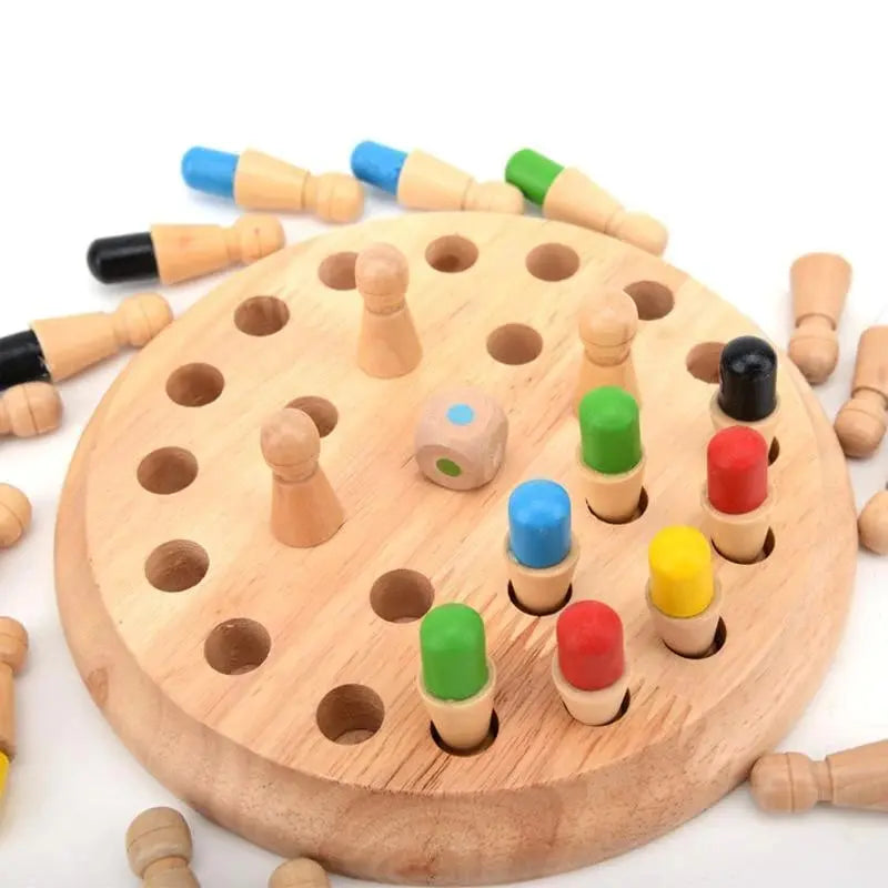 Houten Memory-Schaakspel - Educatief Denkspel voor Geheugen en Concentratie bij Kinderen - Handgemaakt Strategiespel met Natuurlijke Materialen en Veilige Verf - Perfecte Familie Spelactiviteit