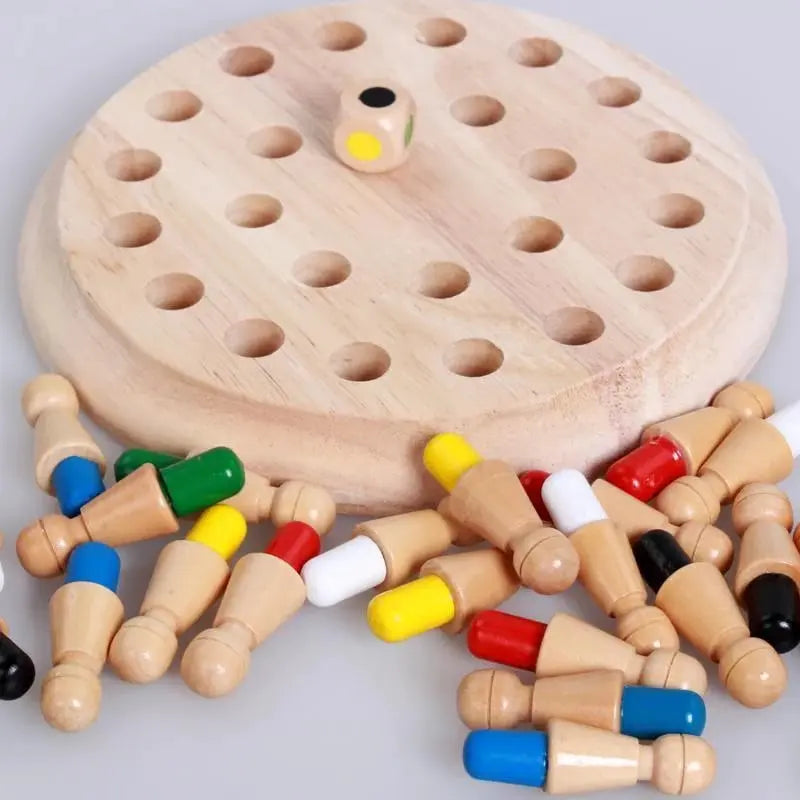 Houten Memory-Schaakspel - Educatief Denkspel voor Geheugen en Concentratie bij Kinderen - Handgemaakt Strategiespel met Natuurlijke Materialen en Veilige Verf - Perfecte Familie Spelactiviteit
