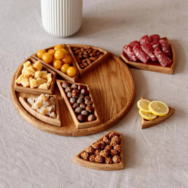 Houten Serveerplank Rond 25cm Rubio Olie Was Kaasplank Snackplank Tapasplank Uitneembare Vakken Hapjesplank Gasten Borrelplank