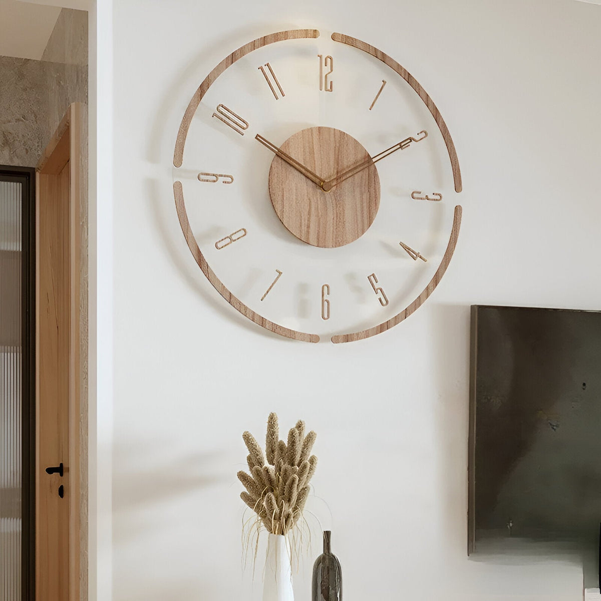 Minimalistische Wandklok Hout Acryl Stil Uurwerk 30-35cm Scandinavisch Interieur Modern Design Klok