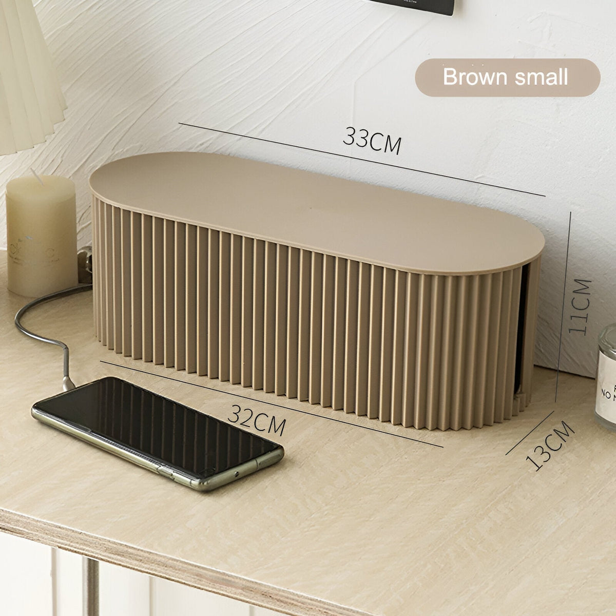 Kabel Opbergbox Met Deksel Geribbeld Design Kunststof 33cm Groen Wit Bruin