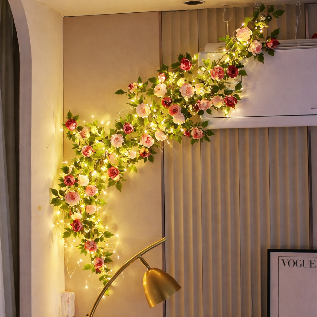 LED Lichtslinger met Roze Rozen voor Wanddecoratie - 5 Meter Sfeerlicht
