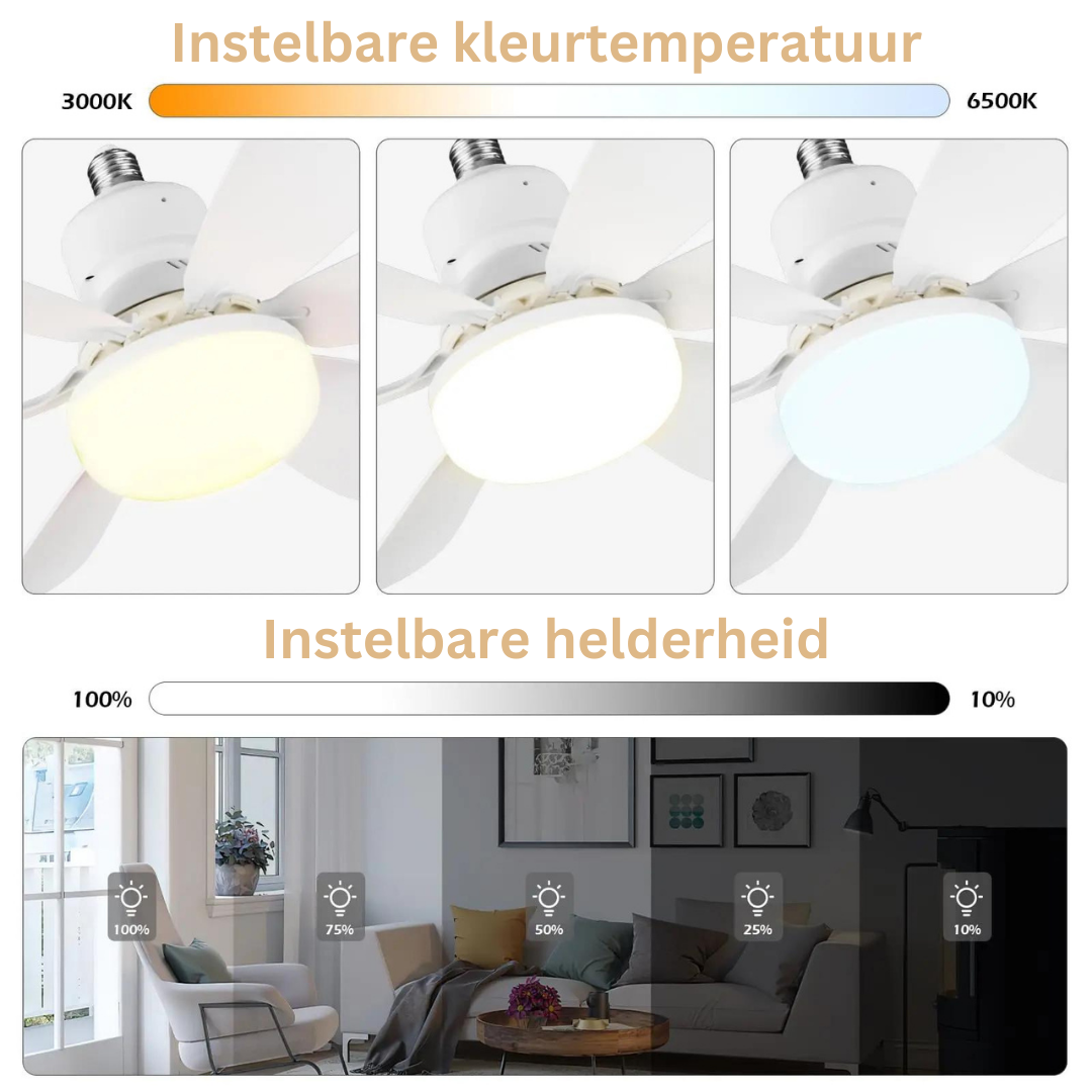 Plafondventilator met Verlichting - Verstelbare Windsnelheid & LED - 3 Snelheden - Afstandsbediening - Geruisloze Motor - Modern Design