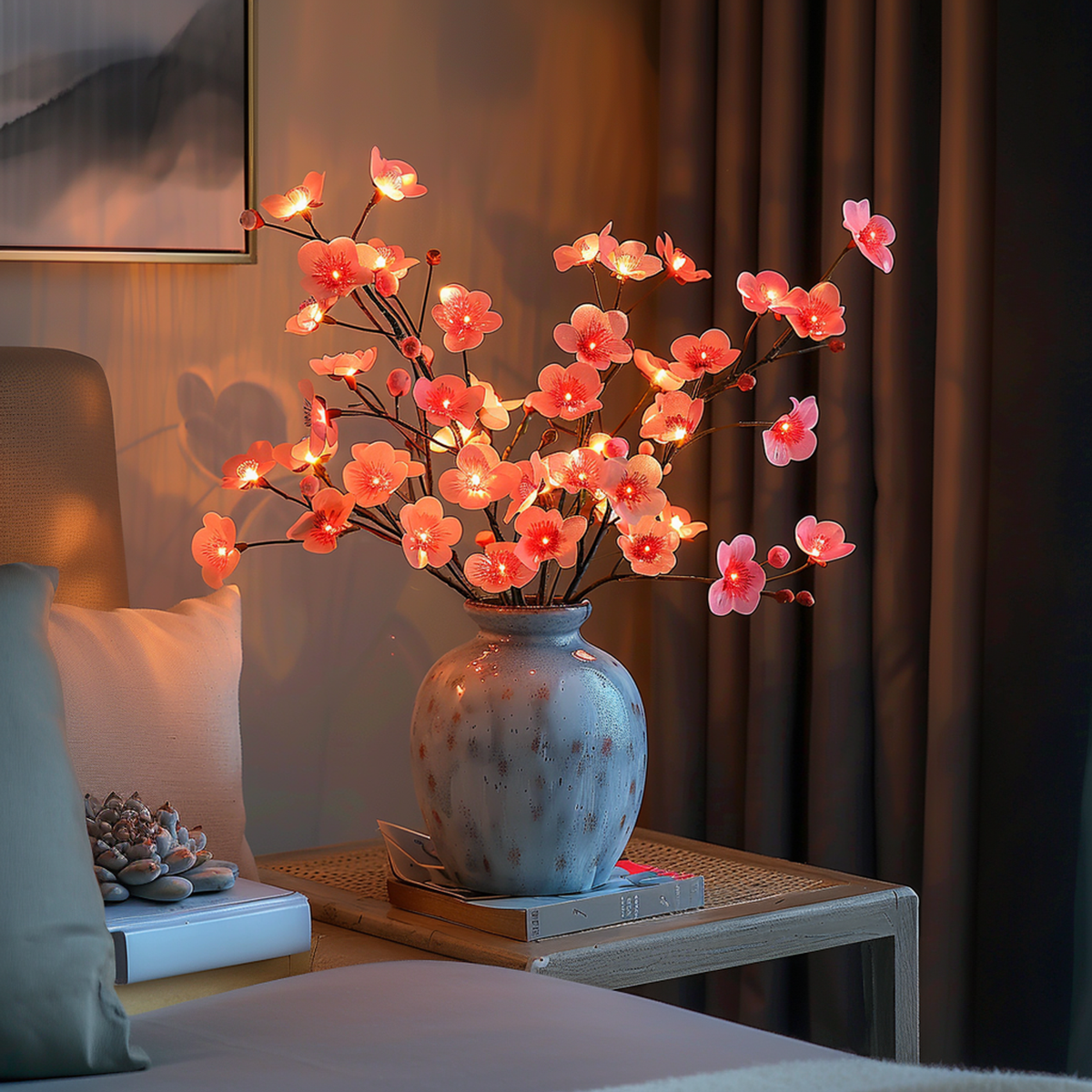 Verlichte Decoratietakken LED Olijfgroen 70cm Batterij Warm Licht voor Vaas en Tuin