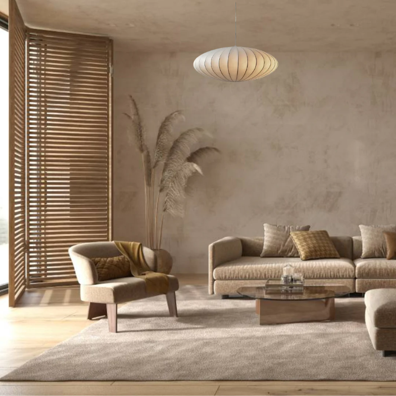 Japandi Hanglamp Zijde Wabi-Sabi Stijl - Minimalistische Kroonluchter met Natuurlijke Uitstraling 30 cm