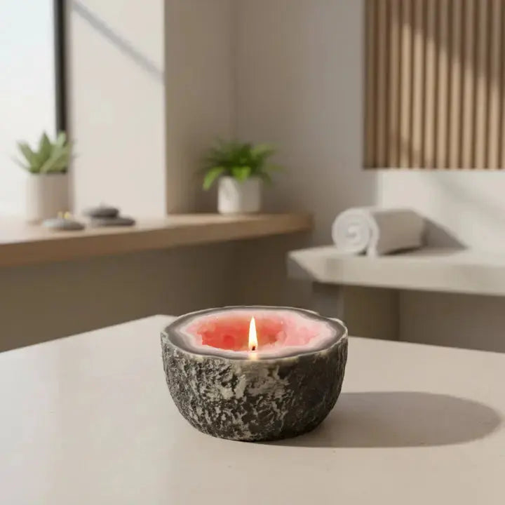 Decoratieve Geurkaars met Kristaleffect - Natuurwas in Geode-Houder voor Rust en Sfeer