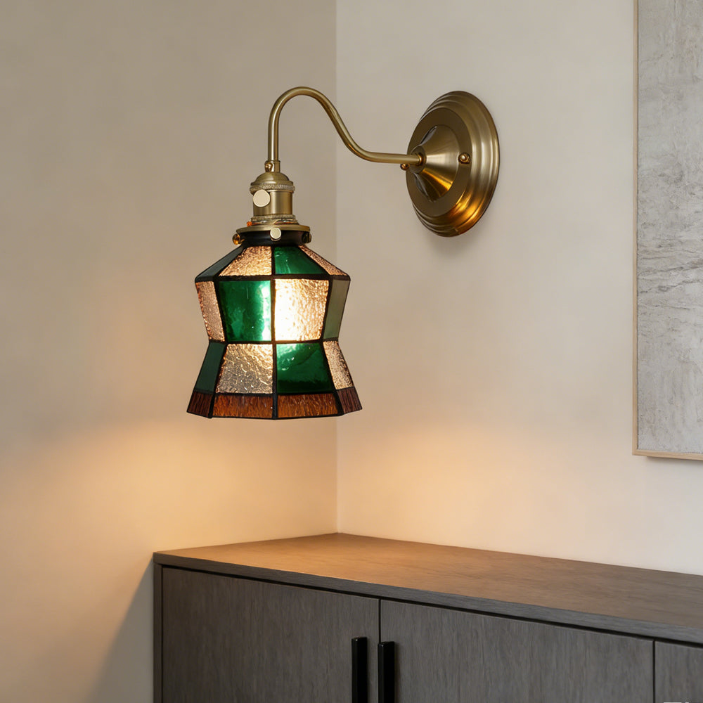 Wandlamp Trappenhuis Glas in Lood Koper E27 Diameter 13-16 cm Tiffany Stijl Hal Overloop