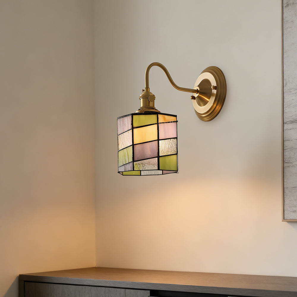 Wandlamp Trappenhuis Glas in Lood Koper E27 Diameter 13-16 cm Tiffany Stijl Hal Overloop