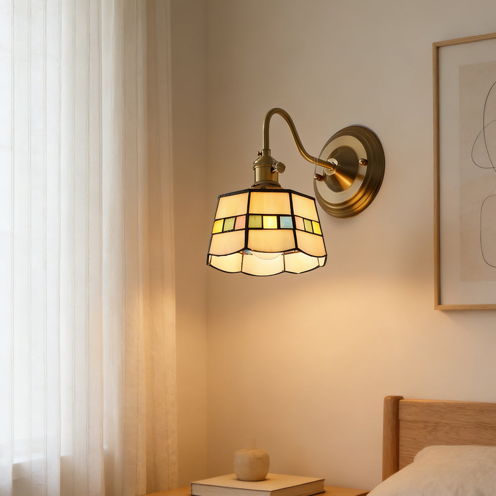 Wandlamp Trappenhuis Glas in Lood Koper E27 Diameter 13-16 cm Tiffany Stijl Hal Overloop