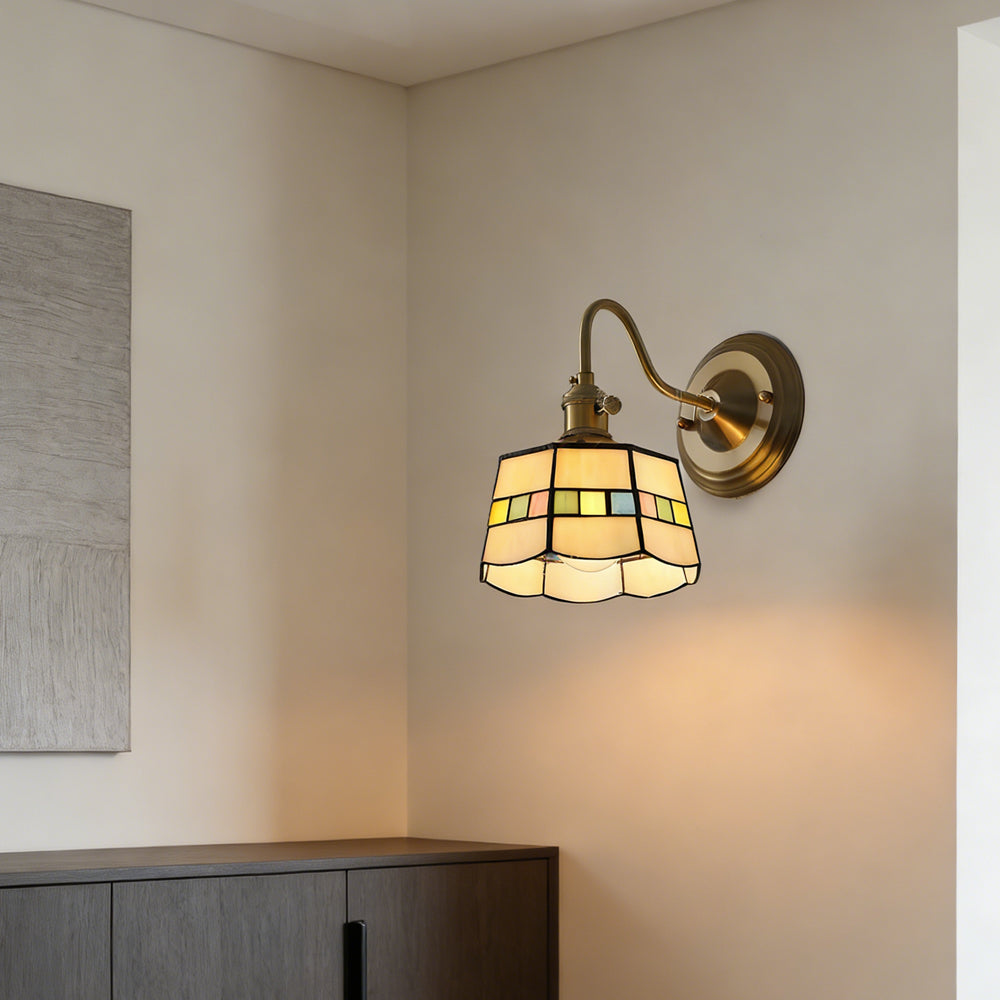 Wandlamp Trappenhuis Glas in Lood Koper E27 Diameter 13-16 cm Tiffany Stijl Hal Overloop