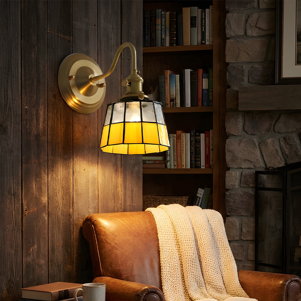 Wandlamp Trappenhuis Glas in Lood Koper E27 Diameter 13-16 cm Tiffany Stijl Hal Overloop