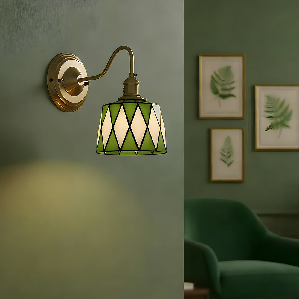 Wandlamp Trappenhuis Glas in Lood Koper E27 Diameter 13-16 cm Tiffany Stijl Hal Overloop