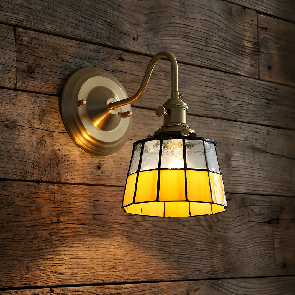 Koperen Wandlamp Studeerkamer E27 Gekleurd Glas 24-28 cm Hoog Art Deco Binnen Bibliotheek