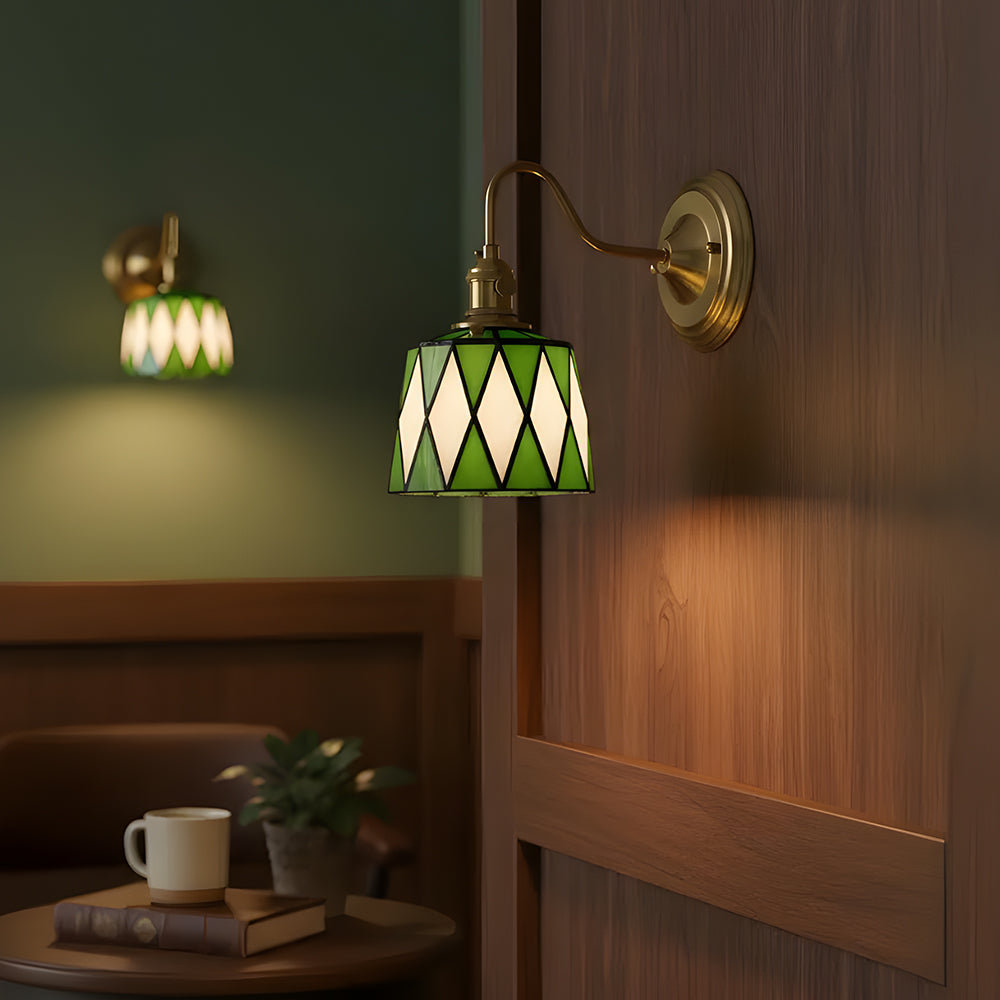 Wandlamp Trappenhuis Glas in Lood Koper E27 Diameter 13-16 cm Tiffany Stijl Hal Overloop