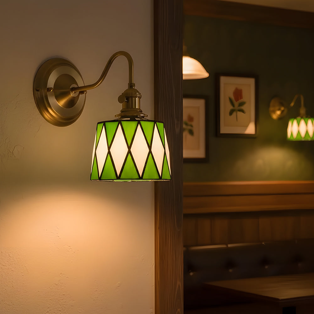 Wandlamp Trappenhuis Glas in Lood Koper E27 Diameter 13-16 cm Tiffany Stijl Hal Overloop