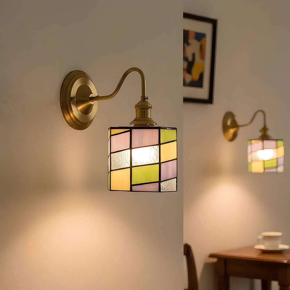 Wandlamp Trappenhuis Glas in Lood Koper E27 Diameter 13-16 cm Tiffany Stijl Hal Overloop