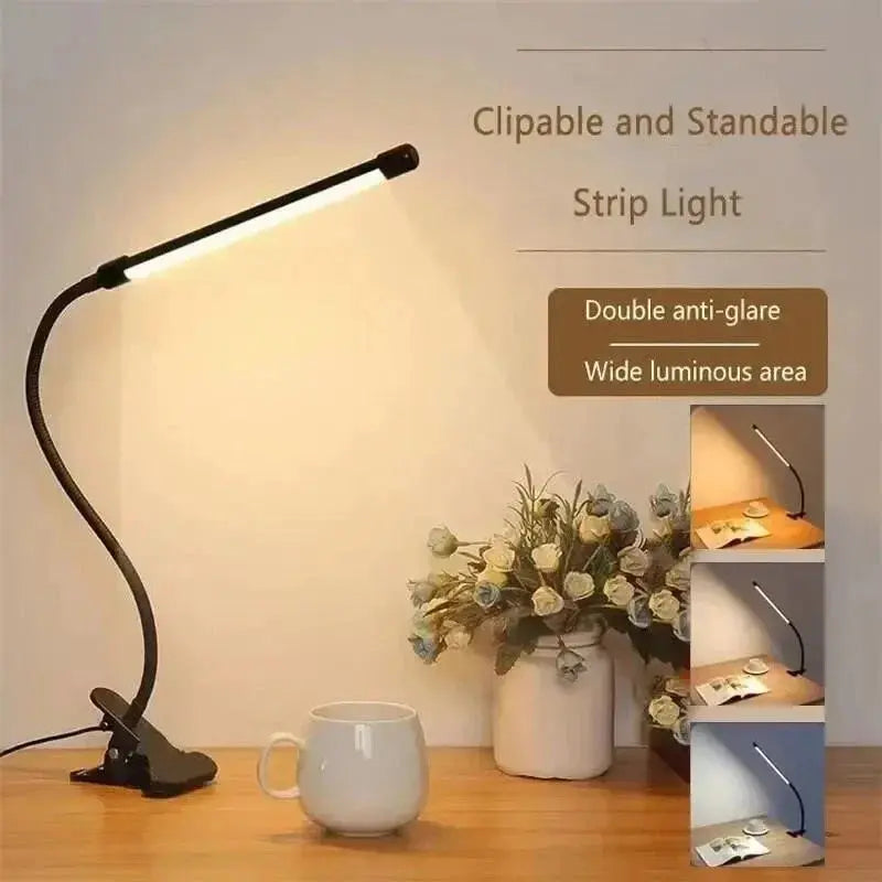 LED Klemlamp met Zwanenhals en Dimfunctie - 3 Lichtkleuren en 10 Helderheidsniveaus - Flexibele USB Bureaulamp voor Lezen en Werken