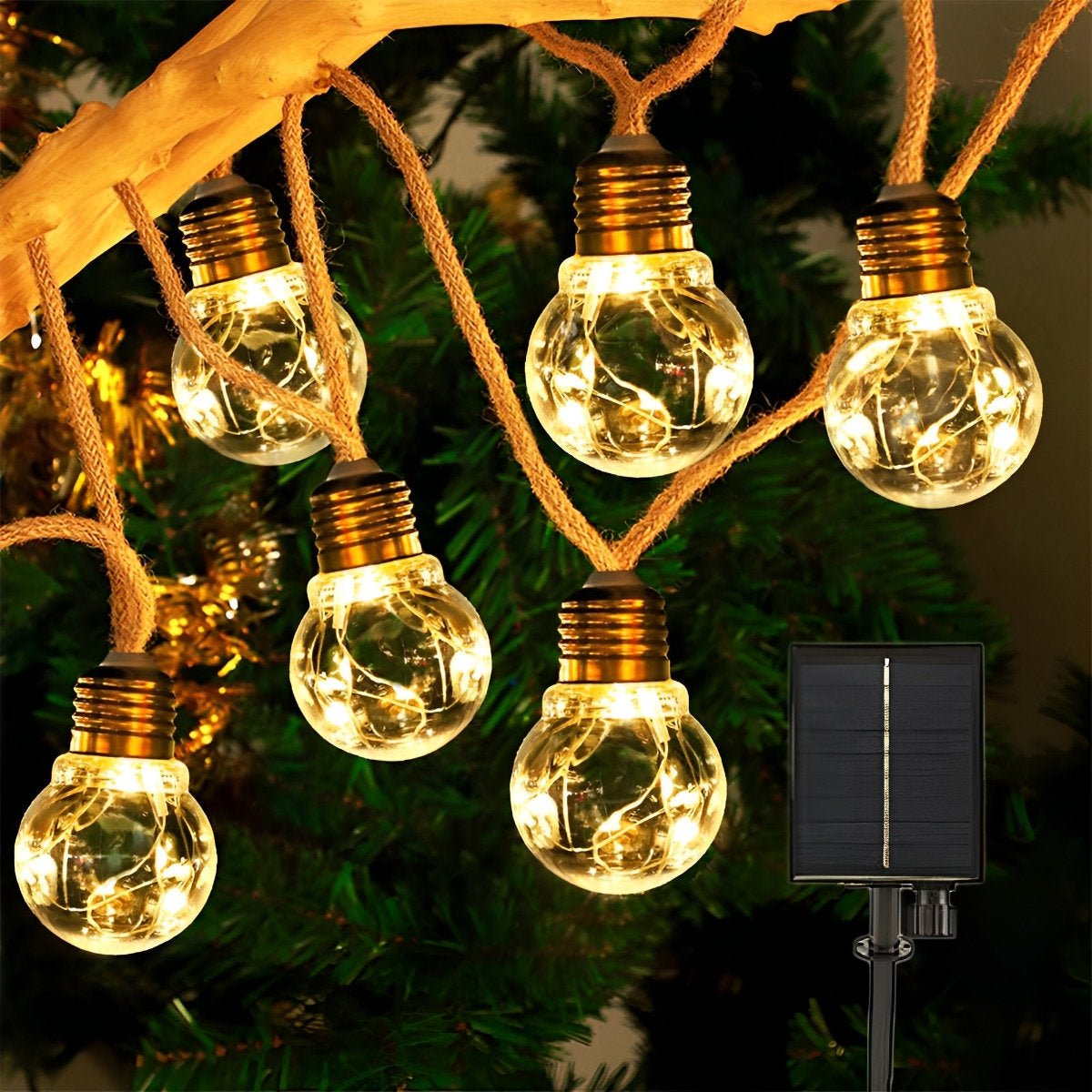 Solar LED Filament Lichtslinger Warm Wit 20 LED IP65 Waterbestendig Tuinverlichting Balkon Terras Feestdecoratie Retro Stijl Draadloos Energiezuinig Buitenverlichting Sfeerverlichting