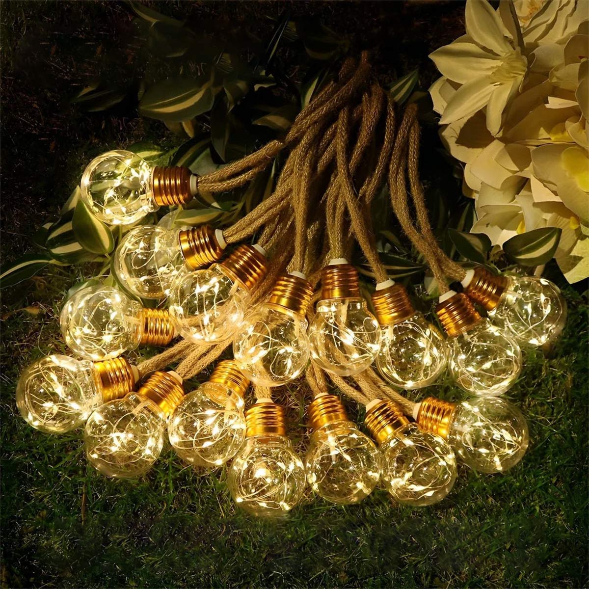 Solar LED Filament Lichtslinger Warm Wit 20 LED IP65 Waterbestendig Tuinverlichting Balkon Terras Feestdecoratie Retro Stijl Draadloos Energiezuinig Buitenverlichting Sfeerverlichting