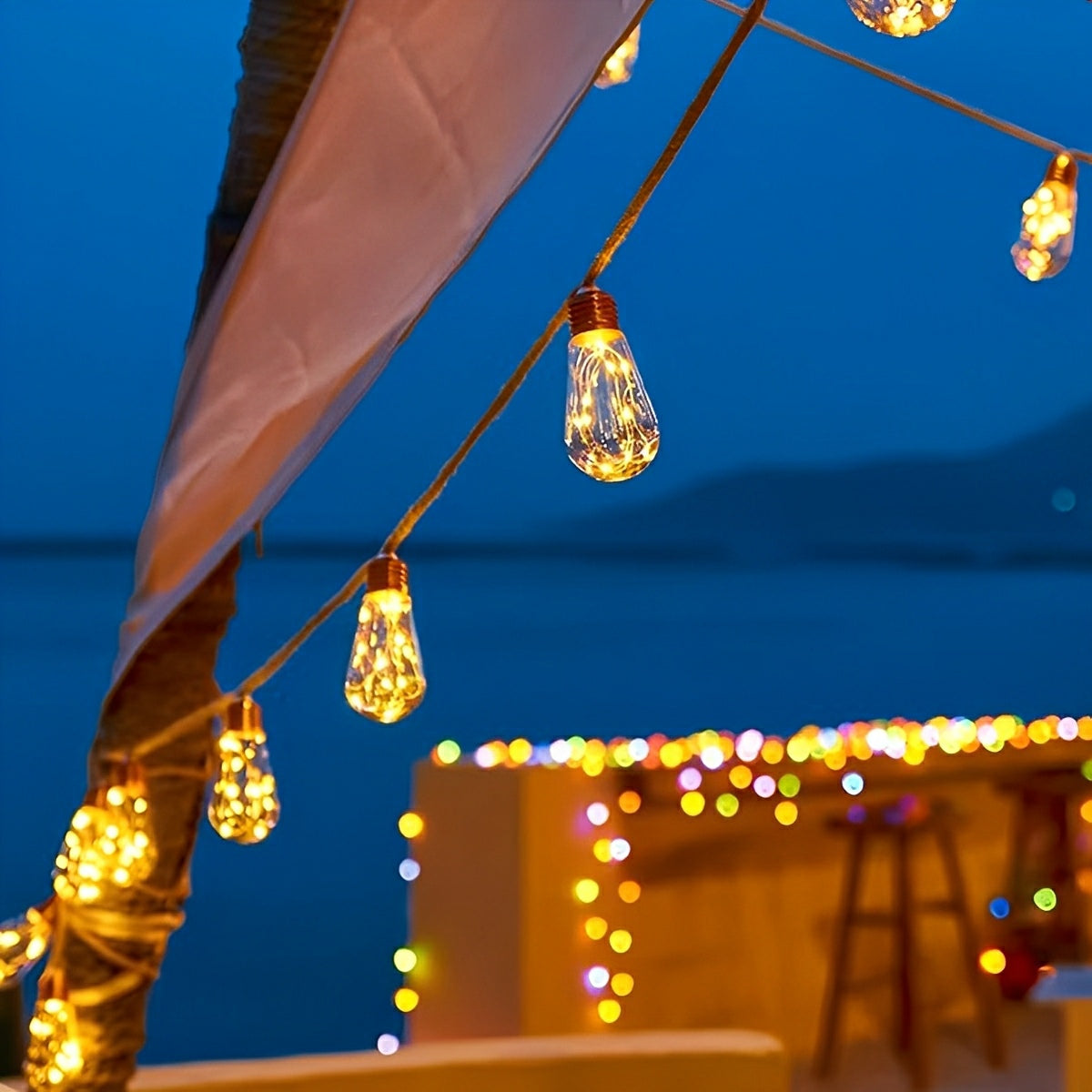 Solar LED Filament Lichtslinger Warm Wit 20 LED IP65 Waterbestendig Tuinverlichting Balkon Terras Feestdecoratie Retro Stijl Draadloos Energiezuinig Buitenverlichting Sfeerverlichting