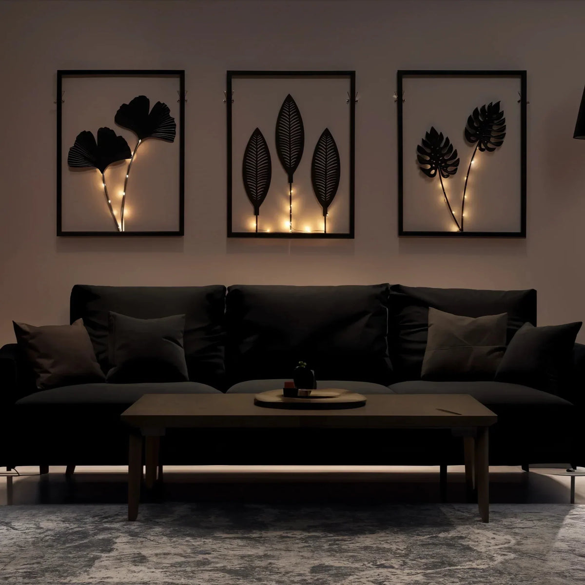 Verlichte LED-Fotolijsten met Kunstplant (3 Stuks) Stemmingsverlichting Zwart Metaal