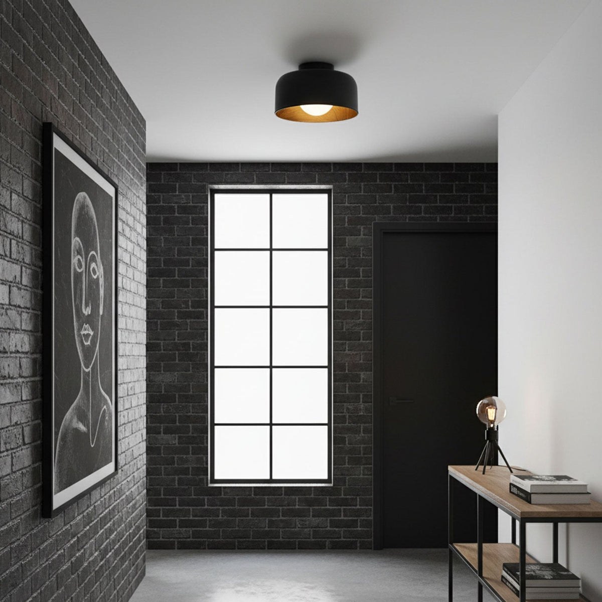 Ronde Plafondlamp met Houtnerf Interieur Glazen Bol ∅22 cm voor Hal Keuken Slaapkamer Wandmontage G9 Fitting