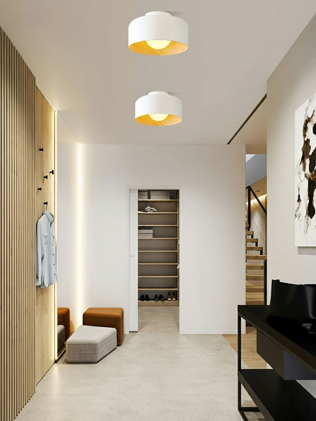 Ronde Plafondlamp met Houtnerf Interieur Glazen Bol ∅22 cm voor Hal Keuken Slaapkamer Wandmontage G9 Fitting