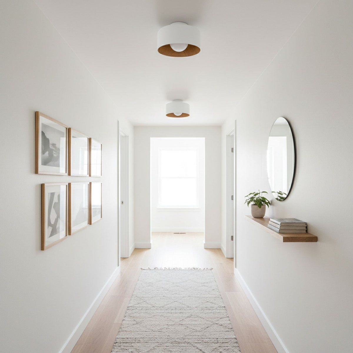 Ronde Plafondlamp met Houtnerf Interieur Glazen Bol ∅22 cm voor Hal Keuken Slaapkamer Wandmontage G9 Fitting