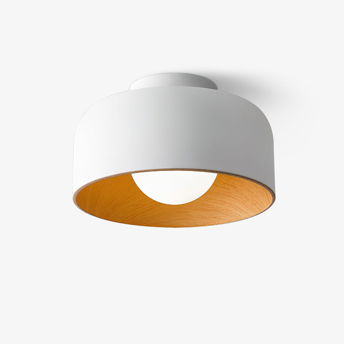 Ronde Plafondlamp met Houtnerf Interieur Glazen Bol ∅22 cm voor Hal Keuken Slaapkamer Wandmontage G9 Fitting
