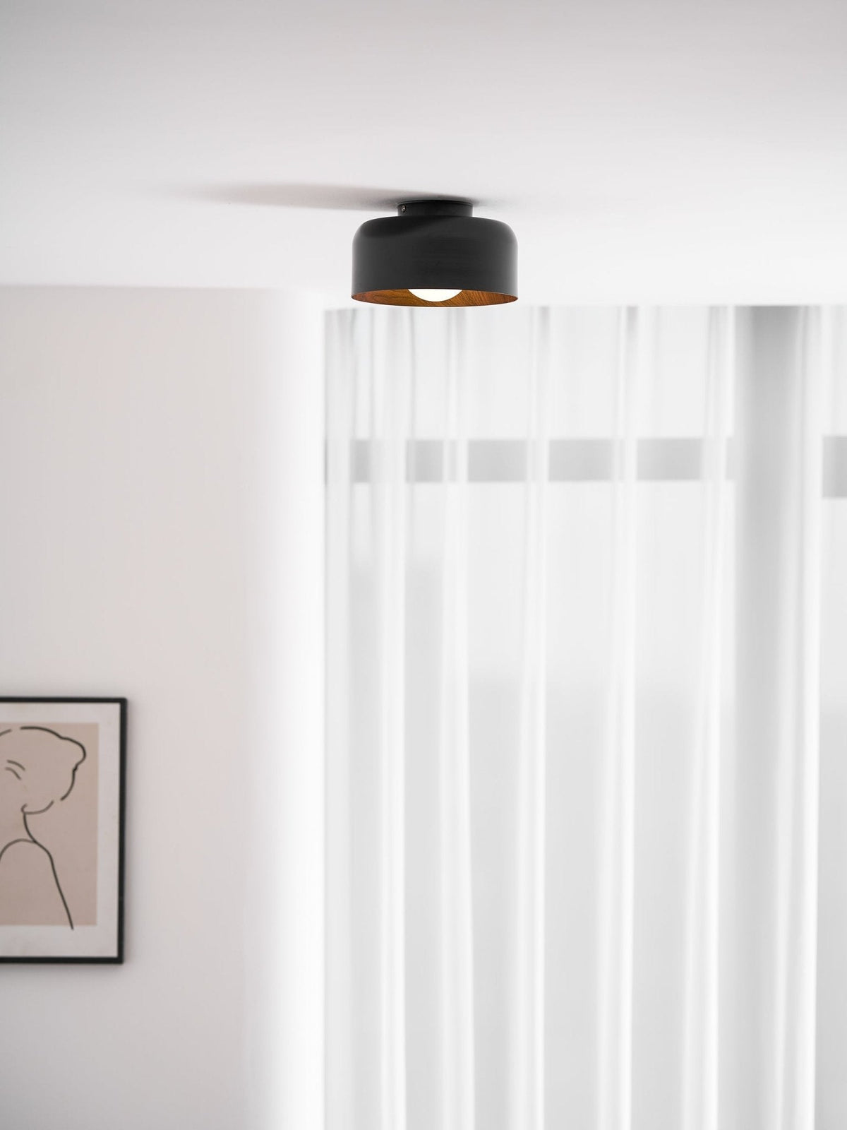 Ronde Plafondlamp met Houtnerf Interieur Glazen Bol ∅22 cm voor Hal Keuken Slaapkamer Wandmontage G9 Fitting
