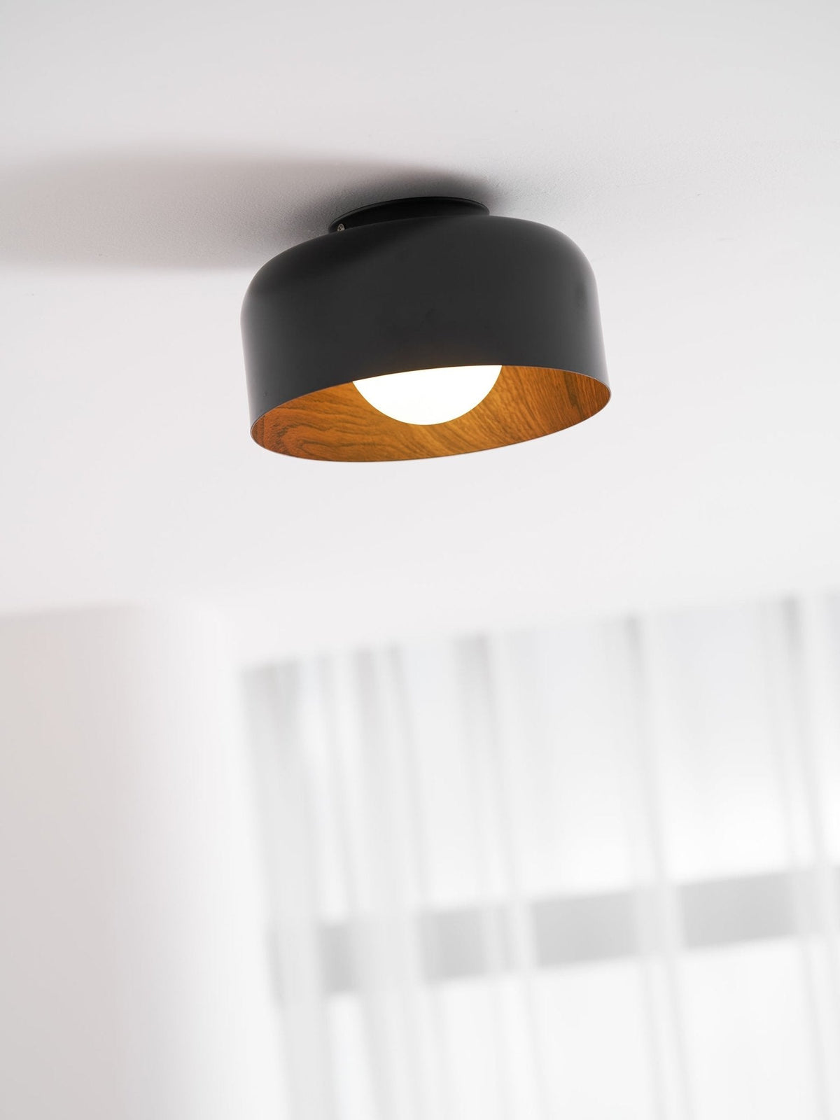 Ronde Plafondlamp met Houtnerf Interieur Glazen Bol ∅22 cm voor Hal Keuken Slaapkamer Wandmontage G9 Fitting