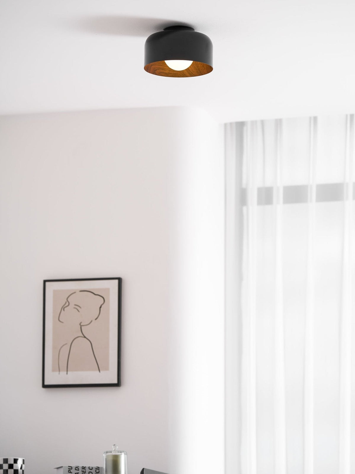 Ronde Plafondlamp met Houtnerf Interieur Glazen Bol ∅22 cm voor Hal Keuken Slaapkamer Wandmontage G9 Fitting