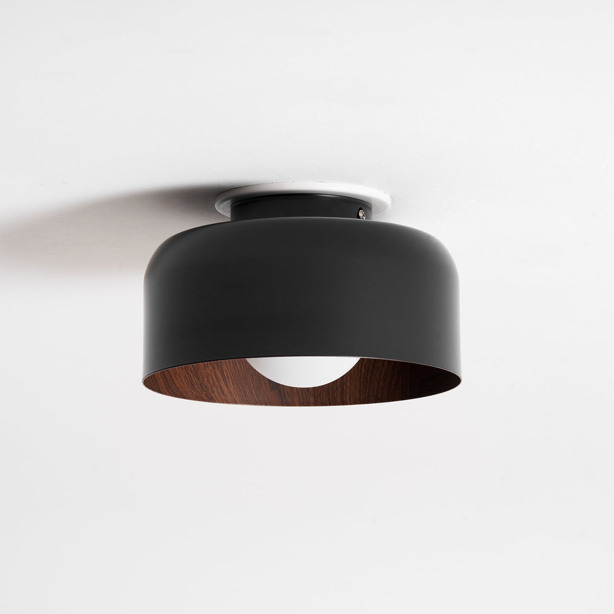 Ronde Plafondlamp met Houtnerf Interieur Glazen Bol ∅22 cm voor Hal Keuken Slaapkamer Wandmontage G9 Fitting
