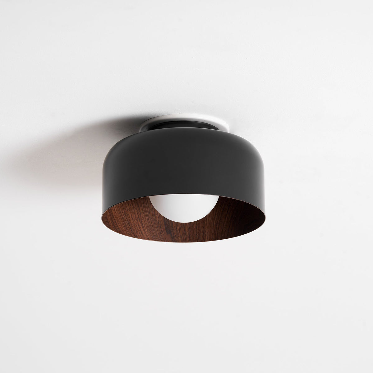Ronde Plafondlamp met Houtnerf Interieur Glazen Bol ∅22 cm voor Hal Keuken Slaapkamer Wandmontage G9 Fitting