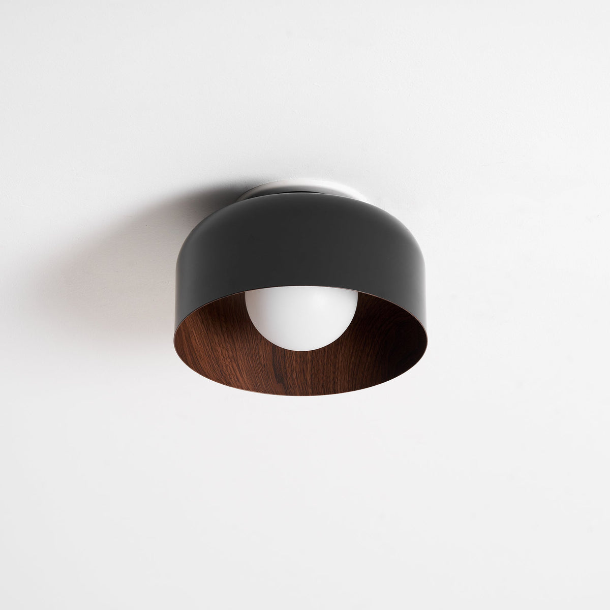 Ronde Plafondlamp met Houtnerf Interieur Glazen Bol ∅22 cm voor Hal Keuken Slaapkamer Wandmontage G9 Fitting