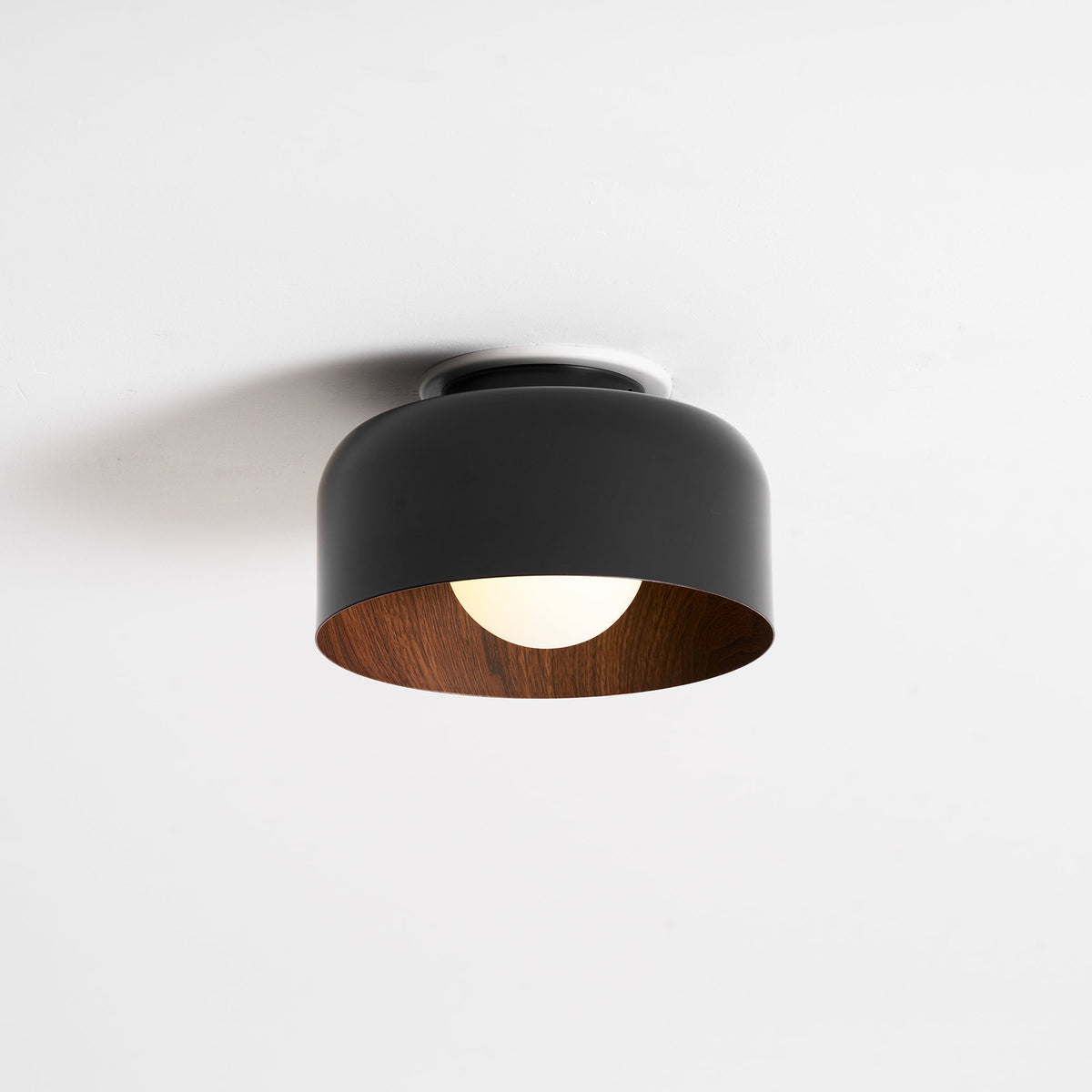 Ronde Plafondlamp met Houtnerf Interieur Glazen Bol ∅22 cm voor Hal Keuken Slaapkamer Wandmontage G9 Fitting