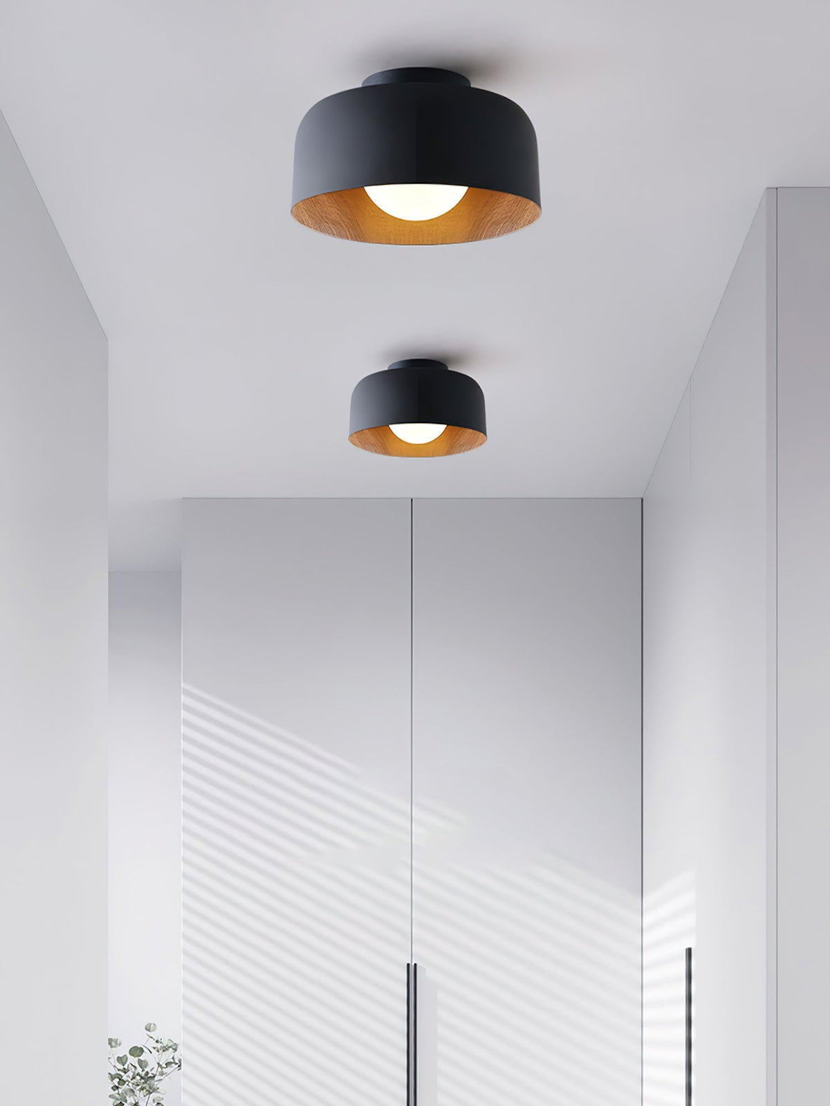 Ronde Plafondlamp met Houtnerf Interieur Glazen Bol ∅22 cm voor Hal Keuken Slaapkamer Wandmontage G9 Fitting