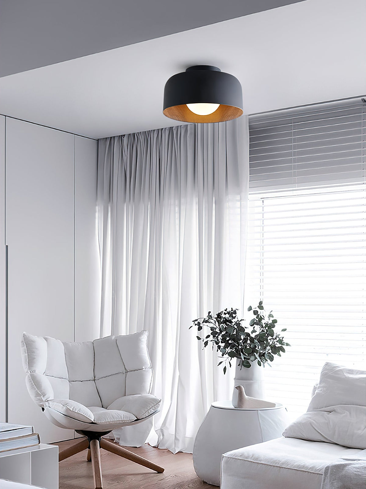 Ronde Plafondlamp met Houtnerf Interieur Glazen Bol ∅22 cm voor Hal Keuken Slaapkamer Wandmontage G9 Fitting