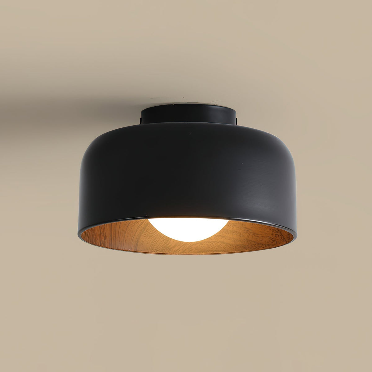 Ronde Plafondlamp met Houtnerf Interieur Glazen Bol ∅22 cm voor Hal Keuken Slaapkamer Wandmontage G9 Fitting