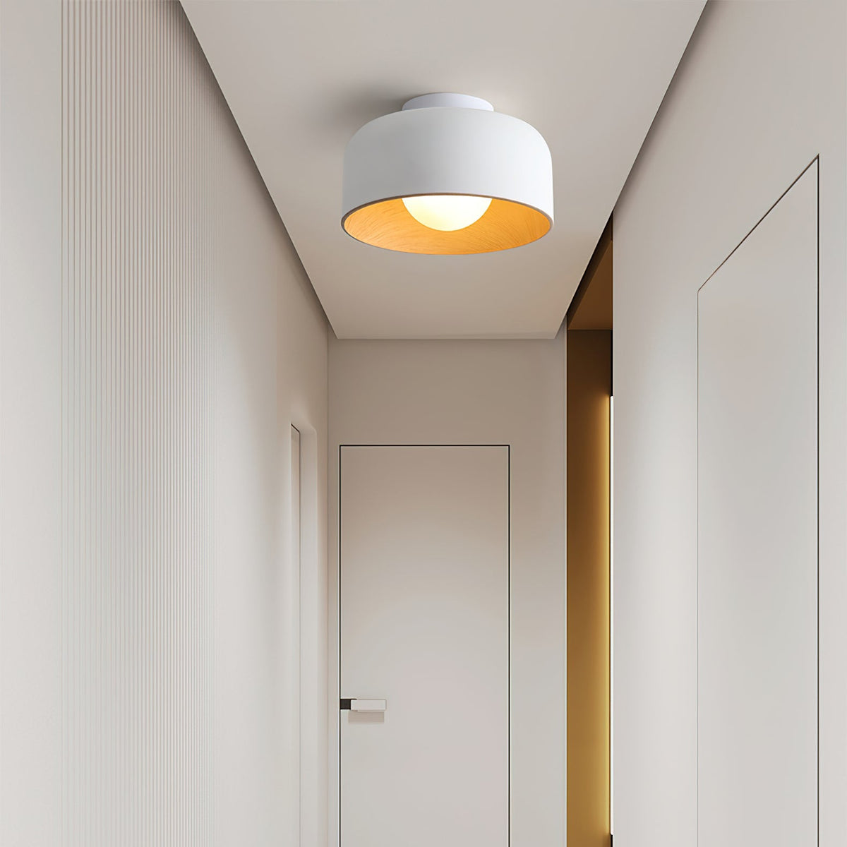 Ronde Plafondlamp met Houtnerf Interieur Glazen Bol ∅22 cm voor Hal Keuken Slaapkamer Wandmontage G9 Fitting